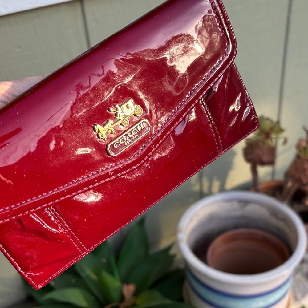 Coach Deep Red Patent Leather Wallet - Picture 10 of 14